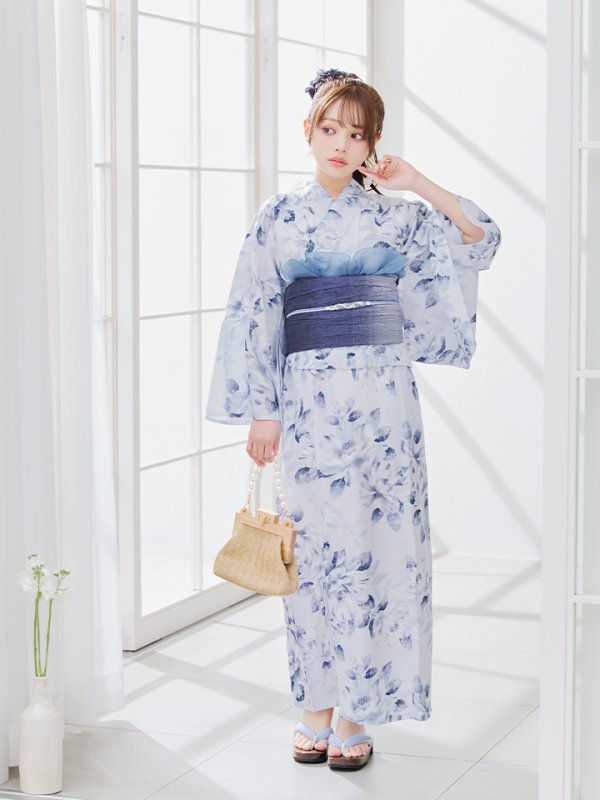 画像17: 【即日発送】1人で簡単に着られる！ワンピース / セパレート浴衣セット 水彩椿柄 【浴衣4点セット】[YMT]