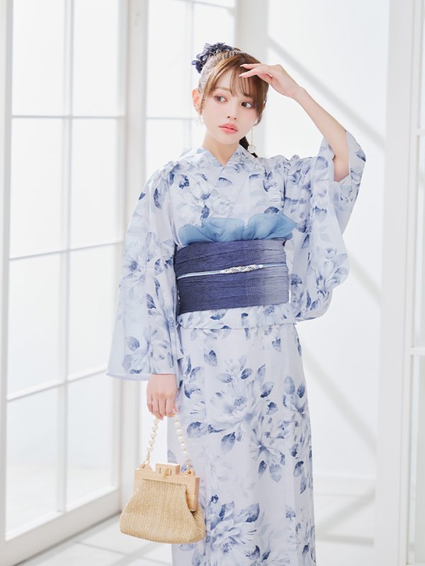 画像19: 【即日発送】1人で簡単に着られる！ワンピース / セパレート浴衣セット 水彩椿柄 【浴衣4点セット】[YMT]