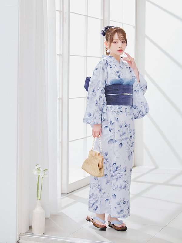 画像9: 【即日発送】1人で簡単に着られる！ワンピース / セパレート浴衣セット 水彩椿柄 【浴衣4点セット】[YMT]