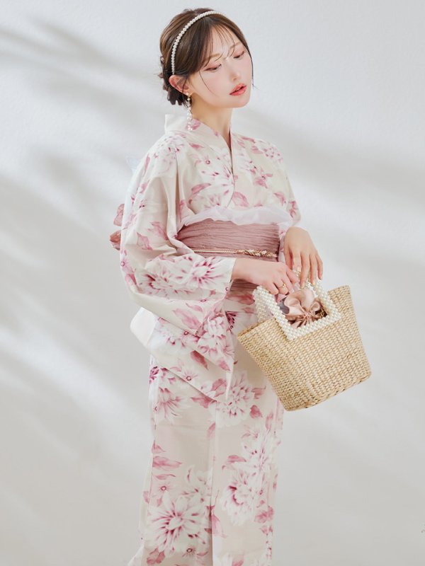 画像2: 【予約 / 5月中旬発送予定】ワンピースピンクフラワー浴衣 OBI-siwa-200-kj-8-P / HIMO-900-yn-8-P / HEKO-800-sb-5-W / YA-1079-kj-7-W / GETA-01-kj-7-P/ [y/OF01]