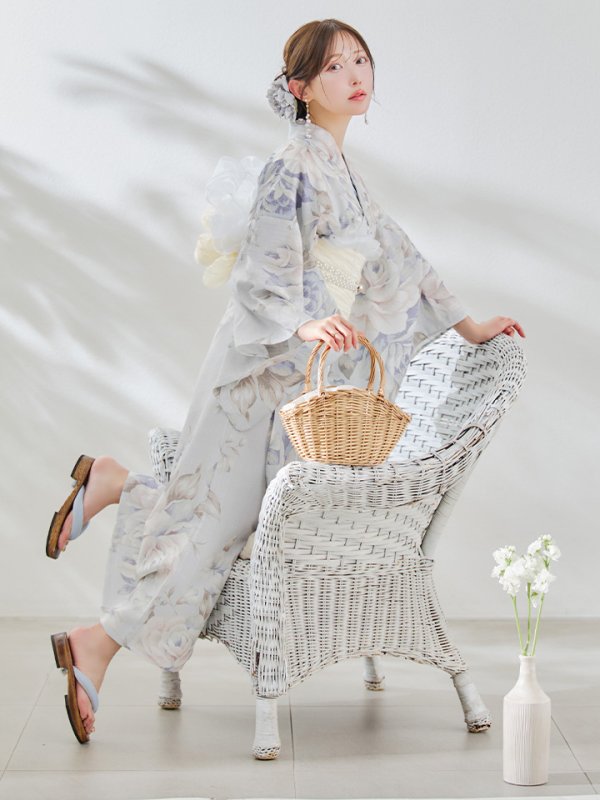 画像2: 【予約 / 7月上旬発送予定】セパレートブルーローズ浴衣 OBI-siwa-200-kj-13-OW / HIMO-903-kj-W / HEKO-800-sb-5-W / YA-953-kn-BL / GETA-01-kj-2-BL / [y/OF01]