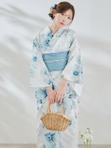 【予約 / 7月上旬発送予定】セパレート水彩フラワー浴衣 OBI-siwa-204-wk-2-LBL / HIMO-900-yn-5-IV / HEKO-800-sb-5-W / YA-1023-wk-BL / GETA-01-kj-3-IV/ [yo/OF01]