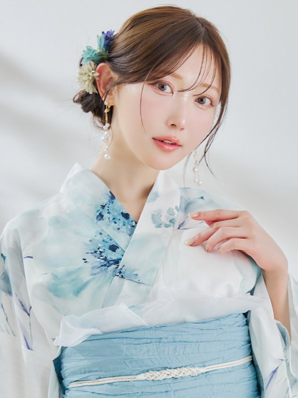 画像15: 【即日発送】セパレート水彩フラワー浴衣 【浴衣4点セット トップス/スカート/帯/下駄】 [OF04]