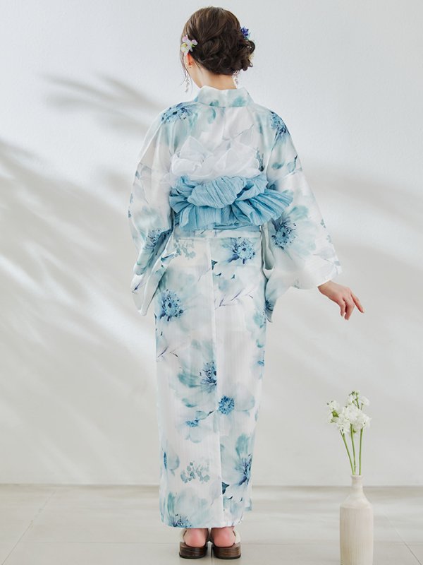 画像16: 【即日発送】セパレート水彩フラワー浴衣 【浴衣4点セット トップス/スカート/帯/下駄】 [OF04]