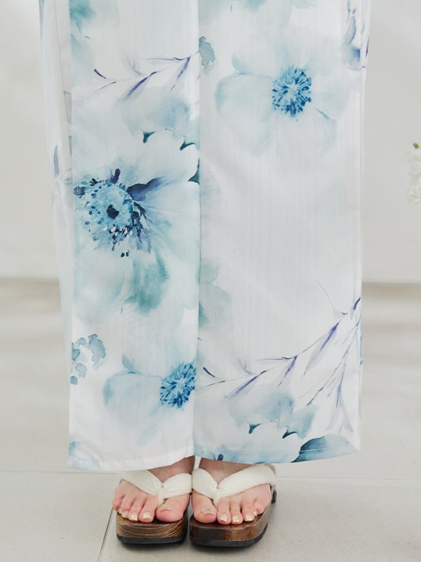 画像18: 【即日発送】セパレート水彩フラワー浴衣 【浴衣4点セット トップス/スカート/帯/下駄】 [OF04]