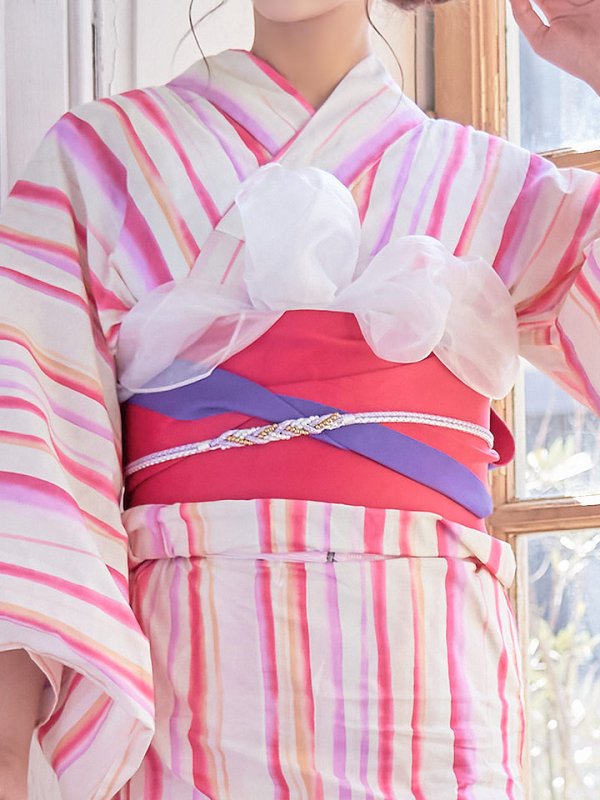 画像5: 【即日発送】【アウトレット】【浴衣】クリーム地xストライプ模様浴衣セット[HC02]