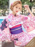 【浴衣セール】【浴衣】小花桜模様浴衣セット(OBI-hira-100-ok-18-CPxPL/HEKO-800-sb-5-W/HIMO-900-yn-6-MI /GETA-02-ok-5-P)[HC02]