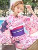 画像1: 【浴衣SALE】SALE!【浴衣】小花桜模様浴衣セット（19obi-7/Yheko-W/Yhimo-BL/CG-17-P）[OF01] (1)