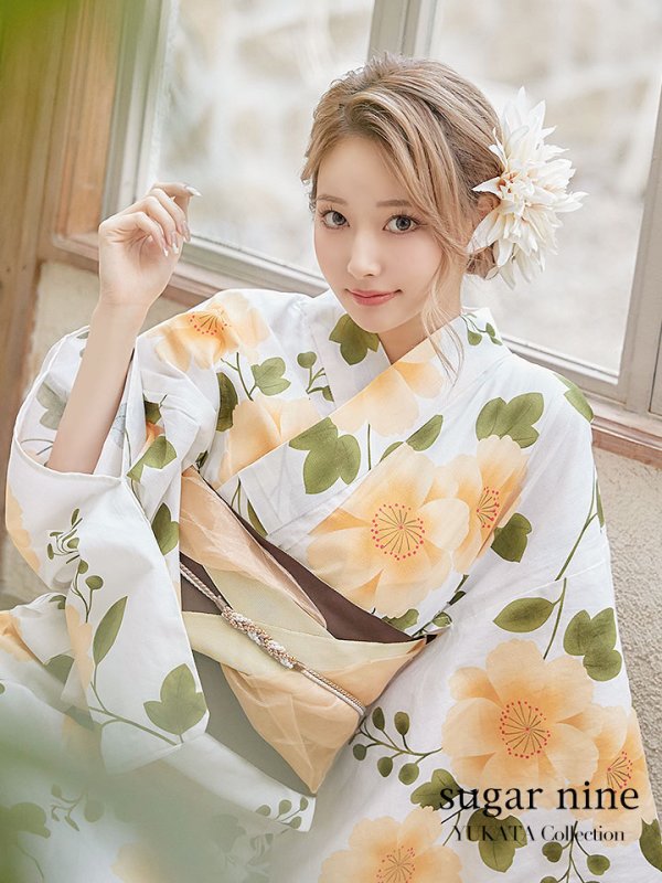 画像3: 【即日発送】【浴衣セール!】【浴衣】白地に黄色い花浴衣セット【浴衣3点セット浴衣/帯/下駄】【YMT】