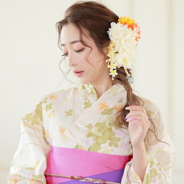 画像3: 【即日発送】【浴衣SALE】SALE!【浴衣】白地に小花柄模様浴衣セット【浴衣３点セット浴衣/帯/下駄】【YMT】