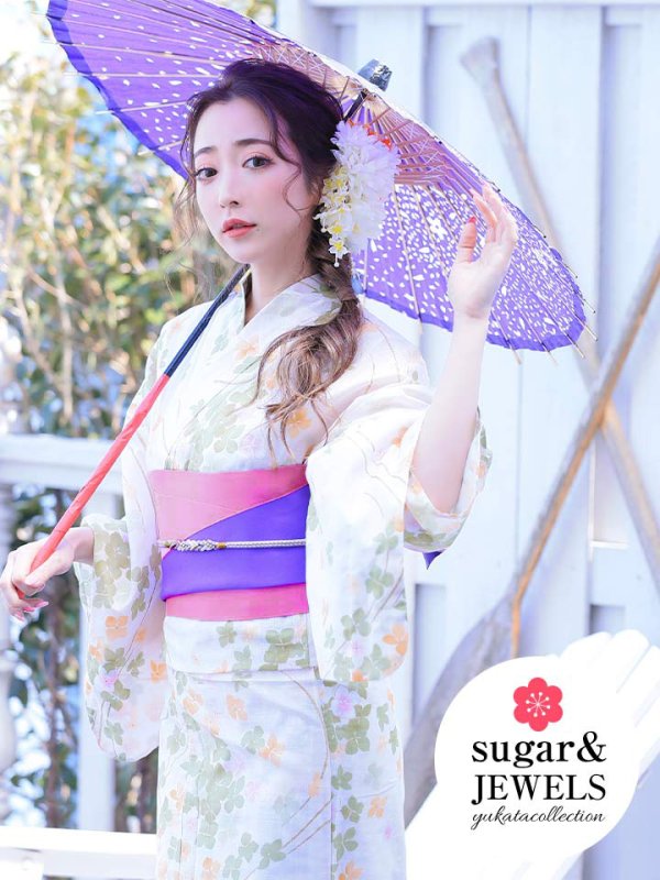 画像7: 【即日発送】【浴衣SALE】SALE!【浴衣】白地に小花柄模様浴衣セット【浴衣３点セット浴衣/帯/下駄】【YMT】