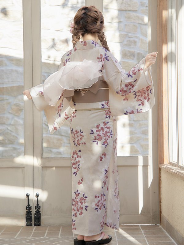 画像8: 【即日発送】【浴衣】クリーム地にピンクの紫陽花浴衣【浴衣３点セット浴衣/帯/下駄】[YMT]