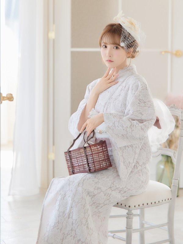 画像10: 即日発送!ピンク地×白レース浴衣【浴衣３点セット浴衣/帯/下駄】[YMT]