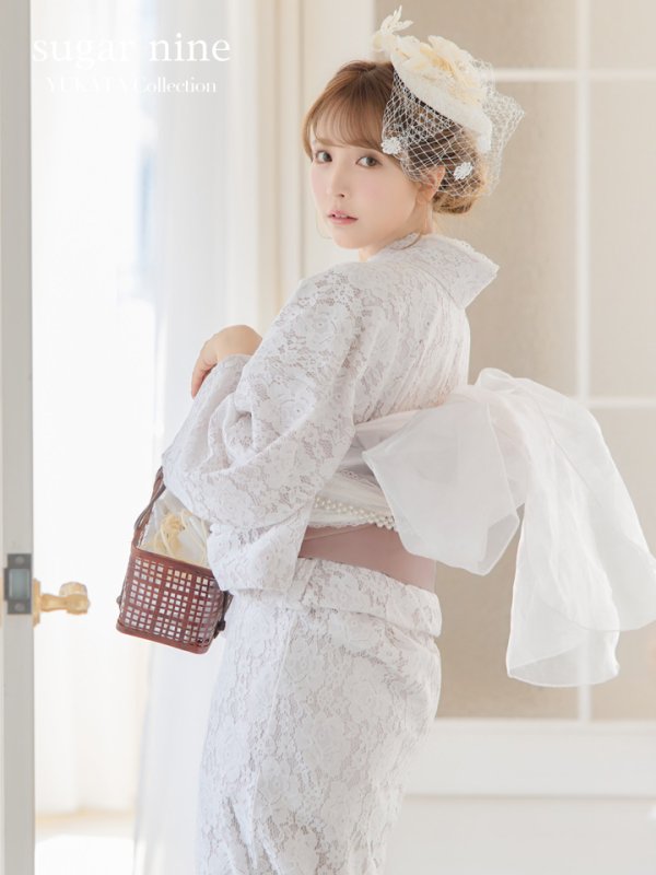 画像3: 即日発送!ピンク地×白レース浴衣【浴衣３点セット浴衣/帯/下駄】[YMT]