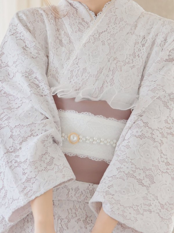 画像5: 即日発送!ピンク地×白レース浴衣【浴衣３点セット浴衣/帯/下駄】[YMT]