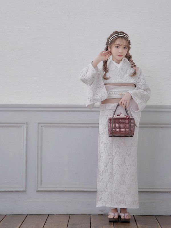 画像9: 即日発送!【浴衣】白地×フラワーレース浴衣【浴衣３点セット浴衣/帯/下駄】[YMT]