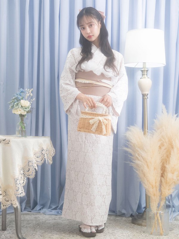 画像4: 即日発送!ピンク地×白レース浴衣  【浴衣３点セット 浴衣/帯/下駄】[YMT]