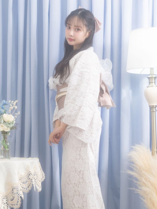 画像8: 即日発送!ピンク地×白レース浴衣  【浴衣３点セット 浴衣/帯/下駄】[YMT]