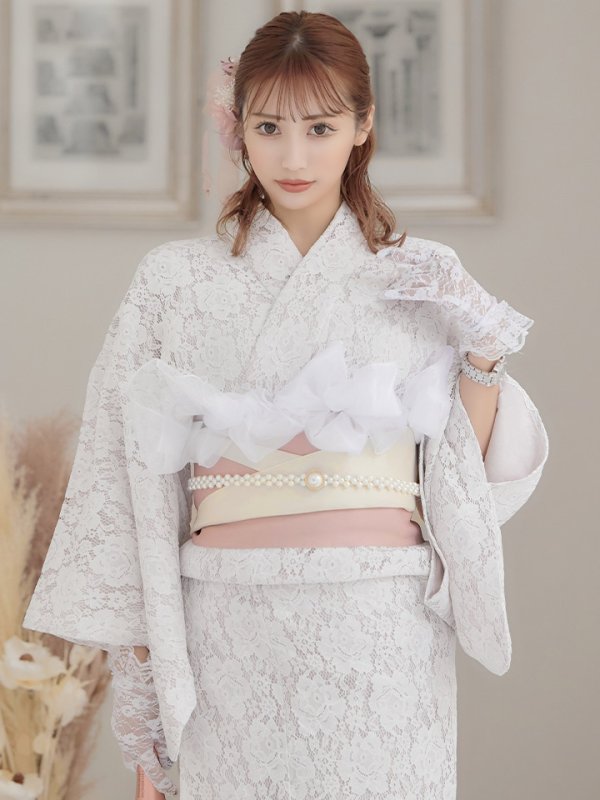 画像5: 即日発送!ピンク地×白レース浴衣【浴衣３点セット浴衣/帯/下駄】[YMT]