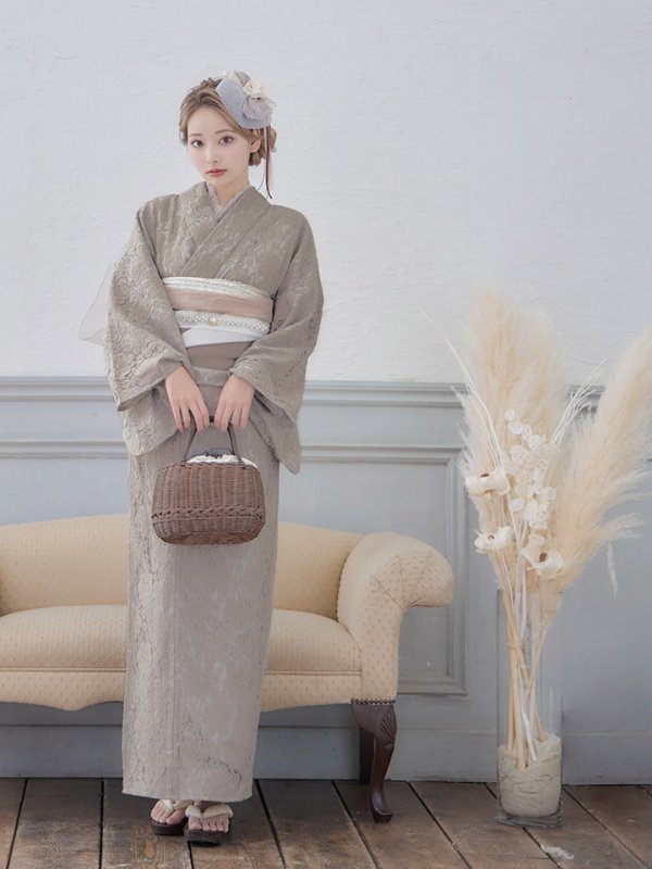 画像10: 【浴衣セール！】即日発送!【浴衣】ベージュ×フラワーレース浴衣【浴衣３点セット浴衣/帯/下駄】[YMT]