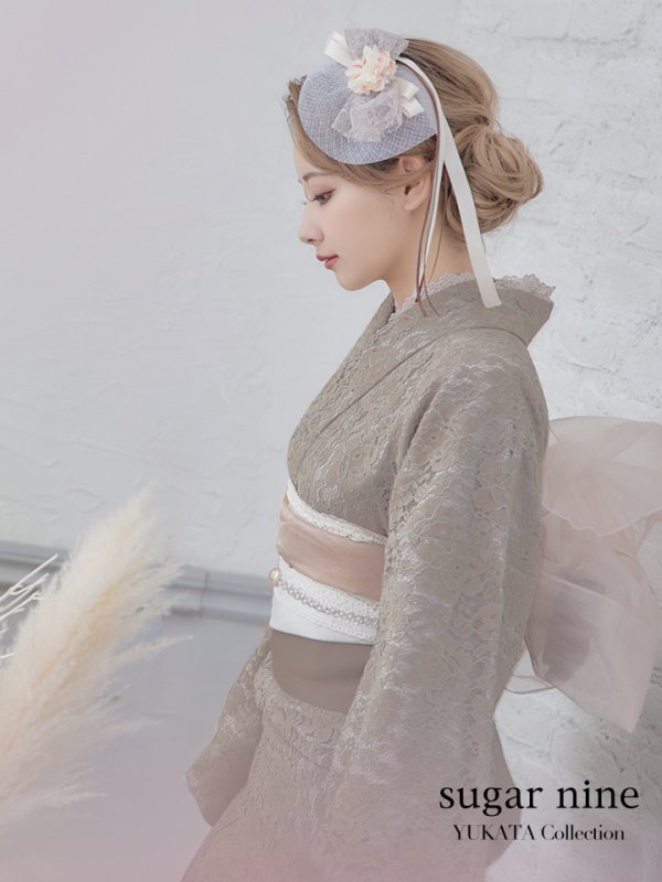 画像3: 【浴衣セール！】即日発送!【浴衣】ベージュ×フラワーレース浴衣【浴衣３点セット浴衣/帯/下駄】[YMT]