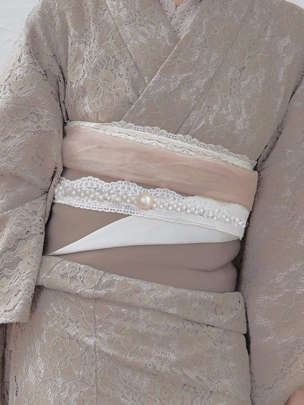 画像5: 【浴衣セール！】即日発送!【浴衣】ベージュ×フラワーレース浴衣【浴衣３点セット浴衣/帯/下駄】[YMT]