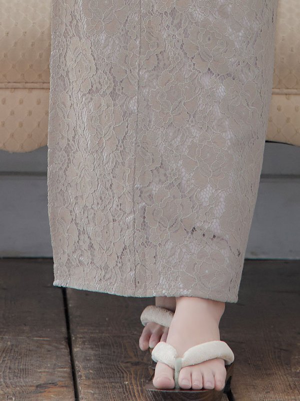 画像7: 【浴衣セール！】即日発送!【浴衣】ベージュ×フラワーレース浴衣【浴衣３点セット浴衣/帯/下駄】[YMT]