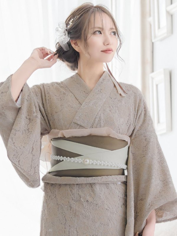 画像5: 【即日発送】【浴衣セール！】【浴衣】ベージュ×フラワーレース浴衣【浴衣３点セット浴衣/帯/下駄】[YMT]