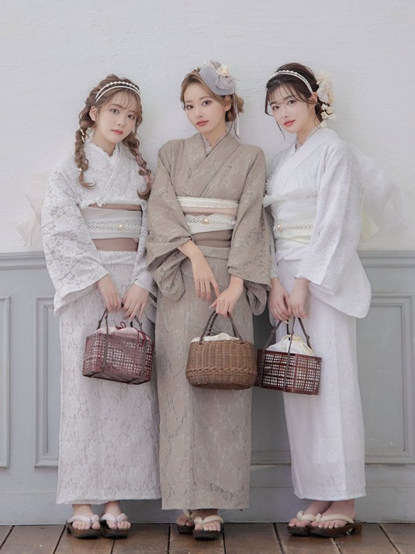 画像12: 【即日発送】【浴衣セール！】白レース浴衣  【浴衣３点セット 浴衣/帯/下駄】[YMT]