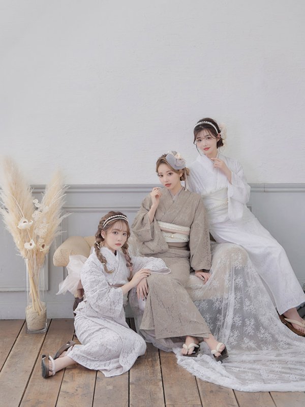 画像13: 【即日発送】【浴衣セール！】白レース浴衣  【浴衣３点セット 浴衣/帯/下駄】[YMT]