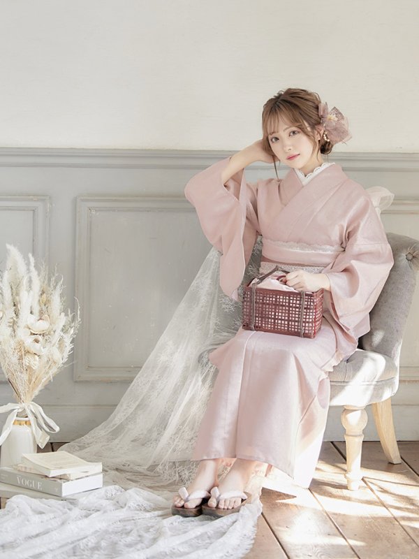 画像9: 【即日発送】【浴衣】ピンク無地浴衣【浴衣３点セット浴衣/帯/下駄】[YMT]