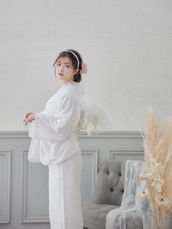 画像10: 【即日発送】【浴衣セール！】白レース浴衣  【浴衣３点セット 浴衣/帯/下駄】[YMT]