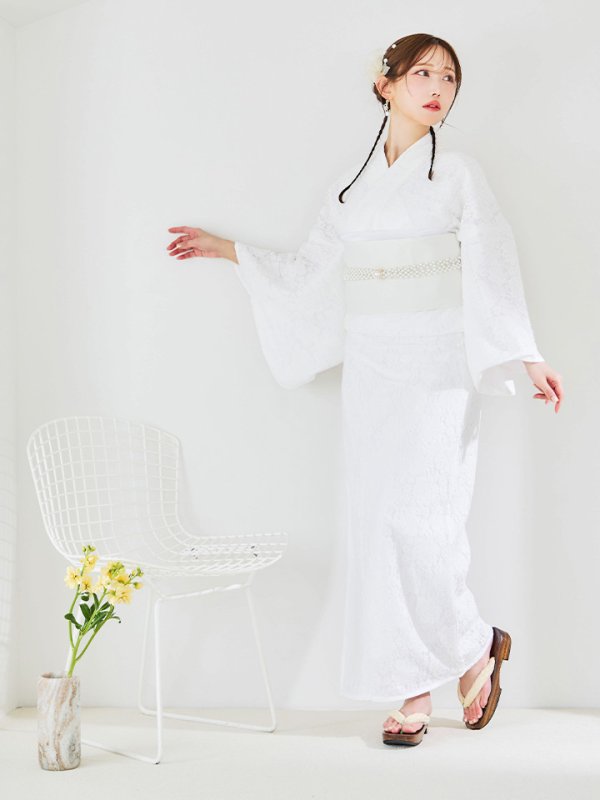 画像12: 【即日発送】【浴衣セール！】白レース浴衣  【浴衣３点セット 浴衣/帯/下駄】[YMT]