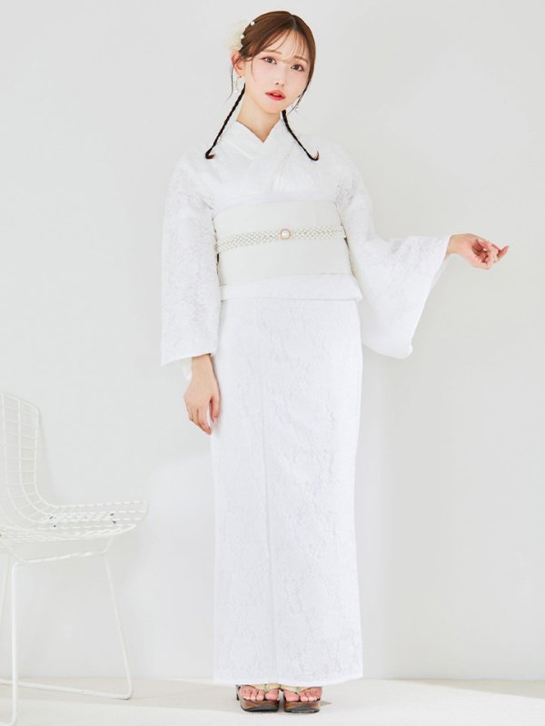 画像4: 【即日発送】【浴衣セール！】白レース浴衣  【浴衣３点セット 浴衣/帯/下駄】[YMT]