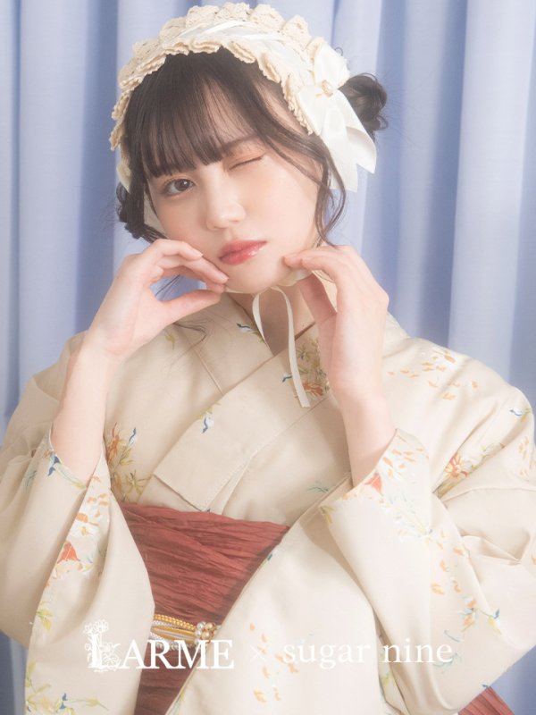 画像3: 【即日発送】【浴衣セール！】ベージュ地x小花柄浴衣【浴衣３点セット 浴衣/帯/下駄】[YMT]