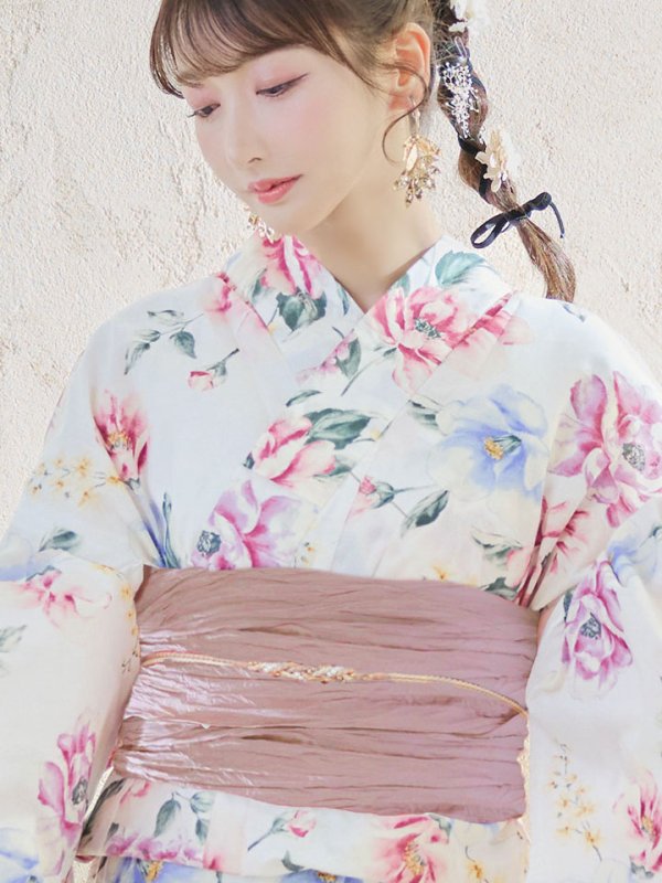 画像5: 【即日発送】【浴衣】白地×ボタニカル牡丹浴衣  【浴衣３点セット 浴衣/帯/下駄】[YMT]