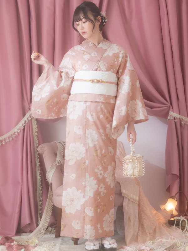 画像4: 【即日発送】【浴衣】くすみピンク地のホワイト牡丹浴衣【浴衣３点セット 浴衣/帯/下駄】[YMT]