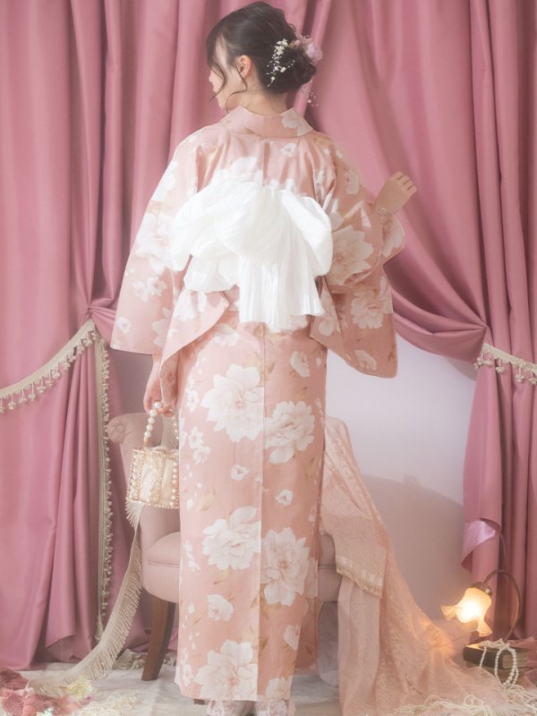 画像8: 【即日発送】【浴衣】くすみピンク地のホワイト牡丹浴衣【浴衣３点セット 浴衣/帯/下駄】[YMT]