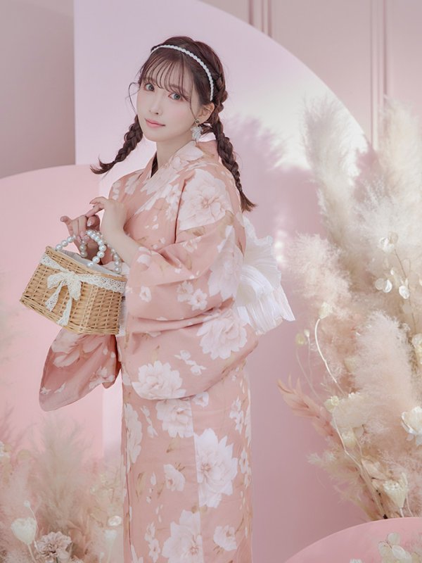 画像10: 【即日発送】【浴衣】くすみピンク地のホワイト牡丹浴衣【浴衣３点セット 浴衣/帯/下駄】[YMT]