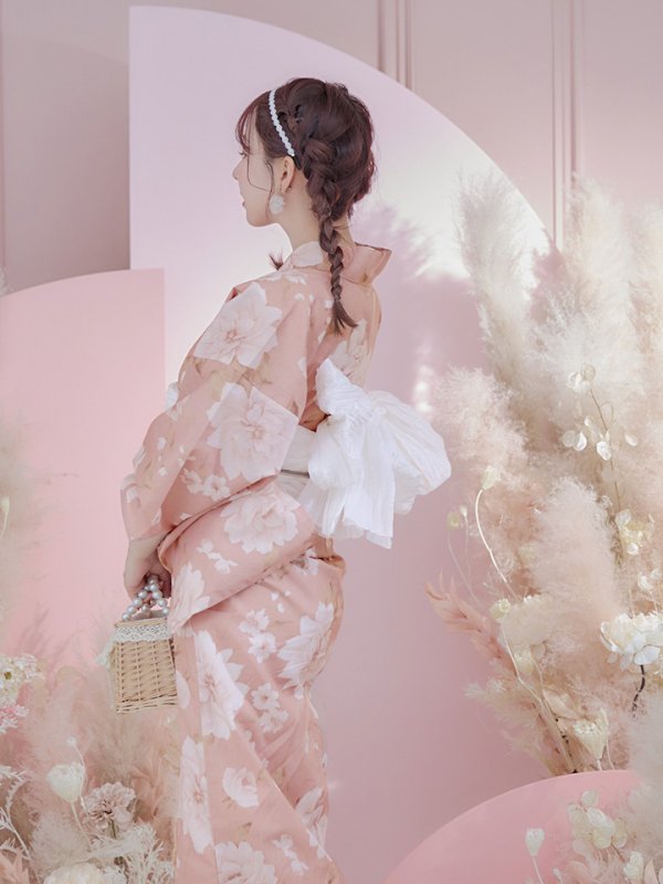 画像11: 【即日発送】【浴衣】くすみピンク地のホワイト牡丹浴衣【浴衣３点セット 浴衣/帯/下駄】[YMT]