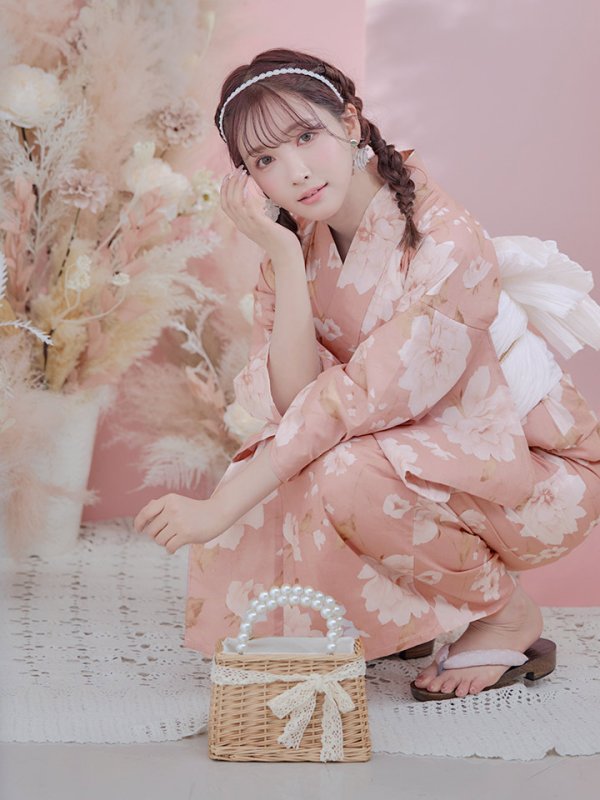 画像12: 【即日発送】【浴衣】くすみピンク地のホワイト牡丹浴衣【浴衣３点セット 浴衣/帯/下駄】[YMT]