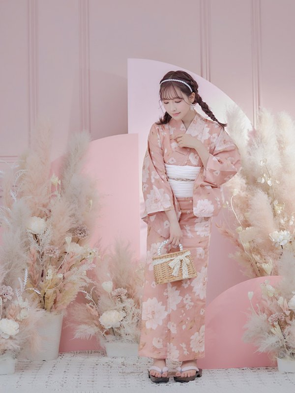 画像15: 【即日発送】【浴衣】くすみピンク地のホワイト牡丹浴衣【浴衣３点セット 浴衣/帯/下駄】[YMT]