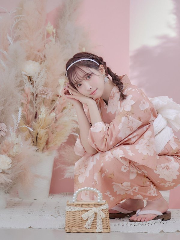 画像16: 【即日発送】【浴衣】くすみピンク地のホワイト牡丹浴衣【浴衣３点セット 浴衣/帯/下駄】[YMT]