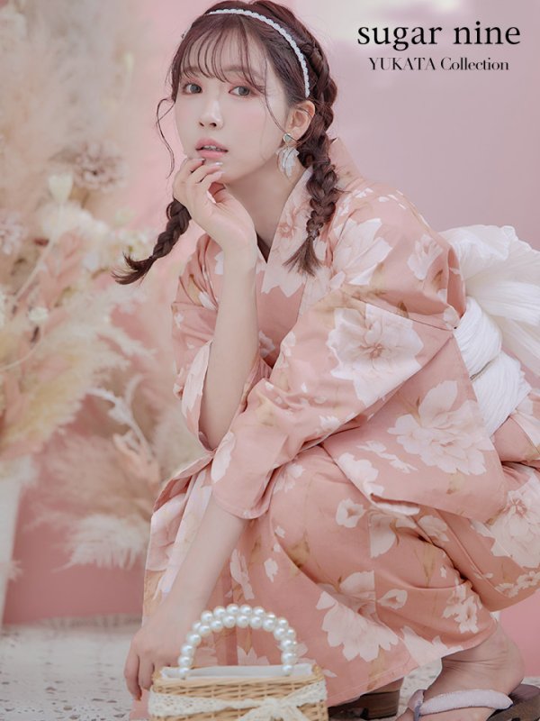 画像3: 【即日発送】【浴衣】くすみピンク地のホワイト牡丹浴衣【浴衣３点セット 浴衣/帯/下駄】[YMT]