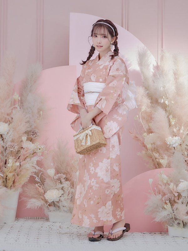 画像4: 【即日発送】【浴衣】くすみピンク地のホワイト牡丹浴衣【浴衣３点セット 浴衣/帯/下駄】[YMT]