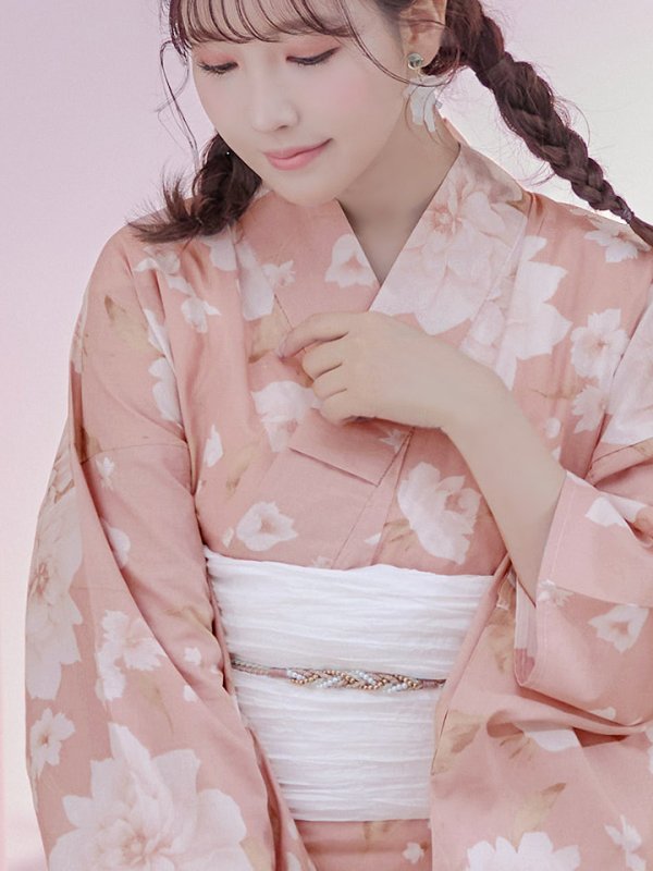 画像5: 【即日発送】【浴衣】くすみピンク地のホワイト牡丹浴衣【浴衣３点セット 浴衣/帯/下駄】[YMT]