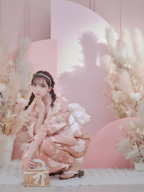 画像9: 【即日発送】【浴衣】くすみピンク地のホワイト牡丹浴衣【浴衣３点セット 浴衣/帯/下駄】[YMT]