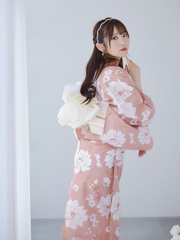 画像10: 【即日発送】【浴衣】くすみピンク地のホワイト牡丹浴衣  【浴衣３点セット 浴衣/帯/下駄】[YMT]