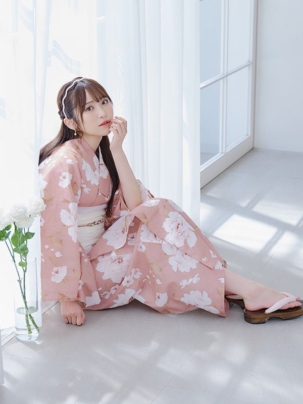 画像11: 【即日発送】【浴衣】くすみピンク地のホワイト牡丹浴衣  【浴衣３点セット 浴衣/帯/下駄】[YMT]