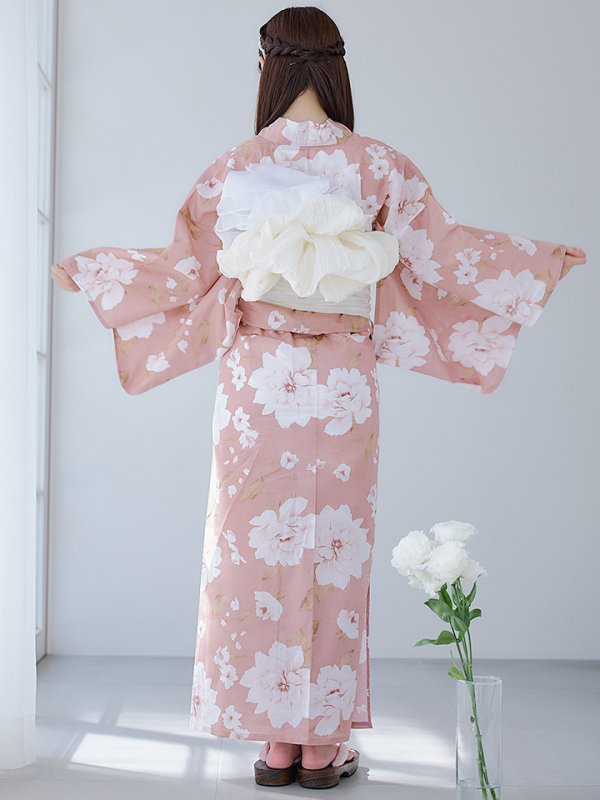 画像15: 【即日発送】【浴衣】くすみピンク地のホワイト牡丹浴衣  【浴衣３点セット 浴衣/帯/下駄】[YMT]